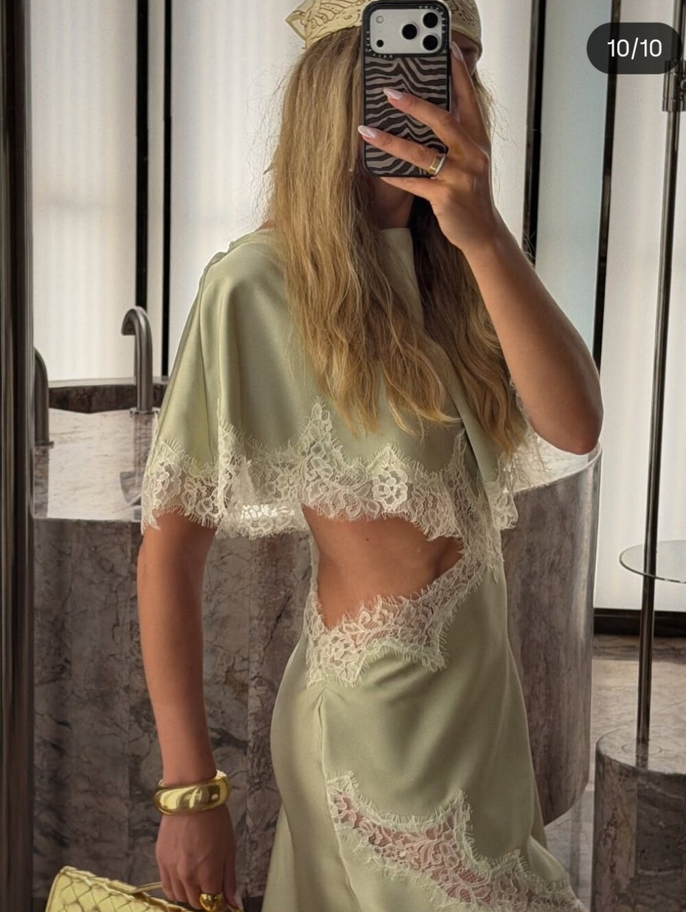 ZARA CUT OUT LACE DRESS MIDI GREEN NEW - Picture 8 of 14